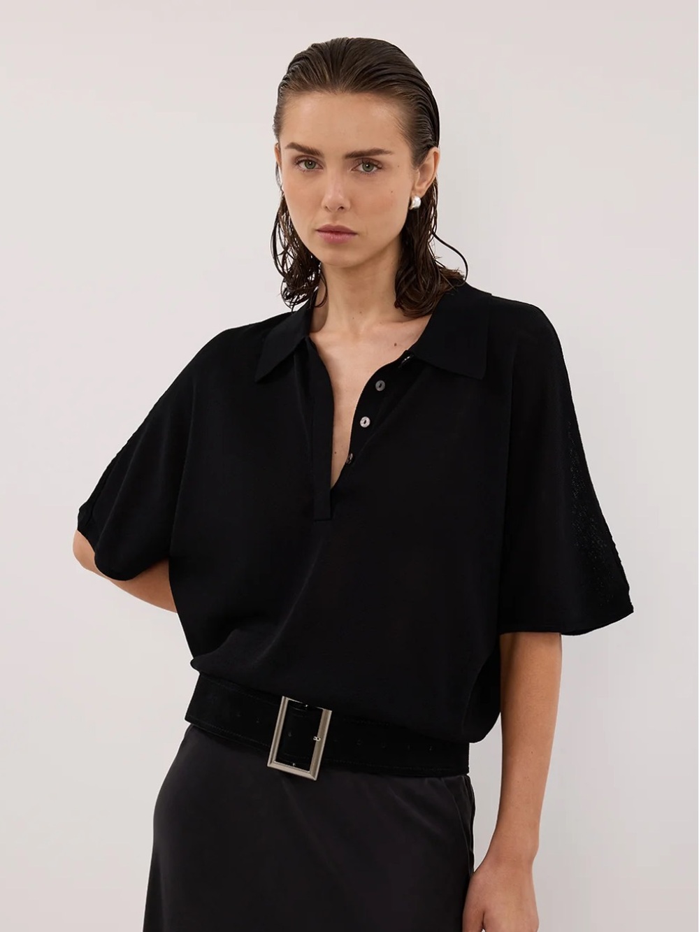 DISSH Eli Black Polo Knit Top